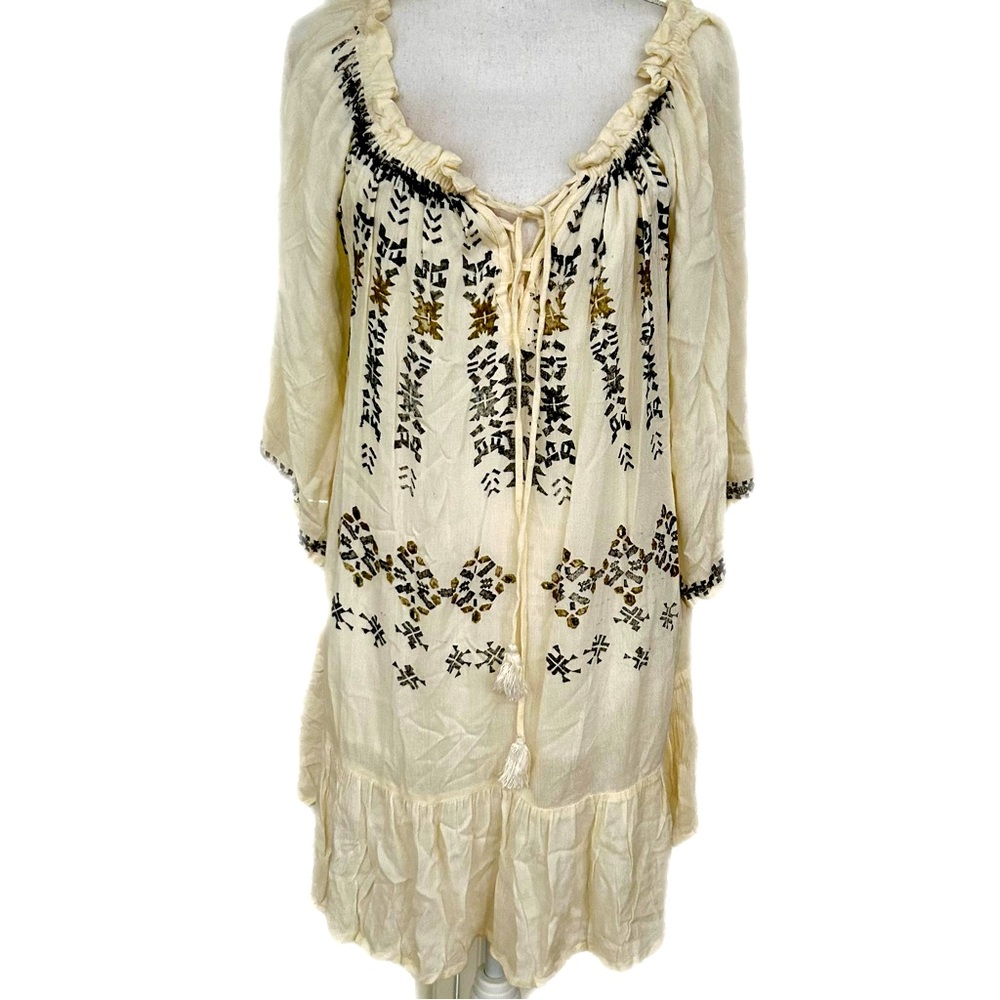 NWT RAGA Antalya Blouse Sugar Cookie Tunic Boho Flowy Tassels Festival Fairy - Picture 2 of 11